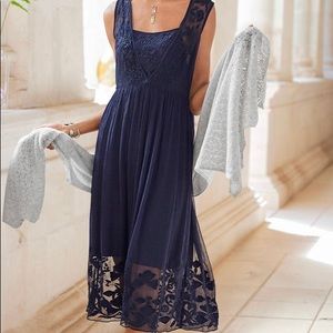 Sundance Navy Blue Lace Midi Dress
